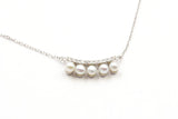 Pearl and Diamond Curved Bar Necklace - 10k White Gold - 0.05ctw