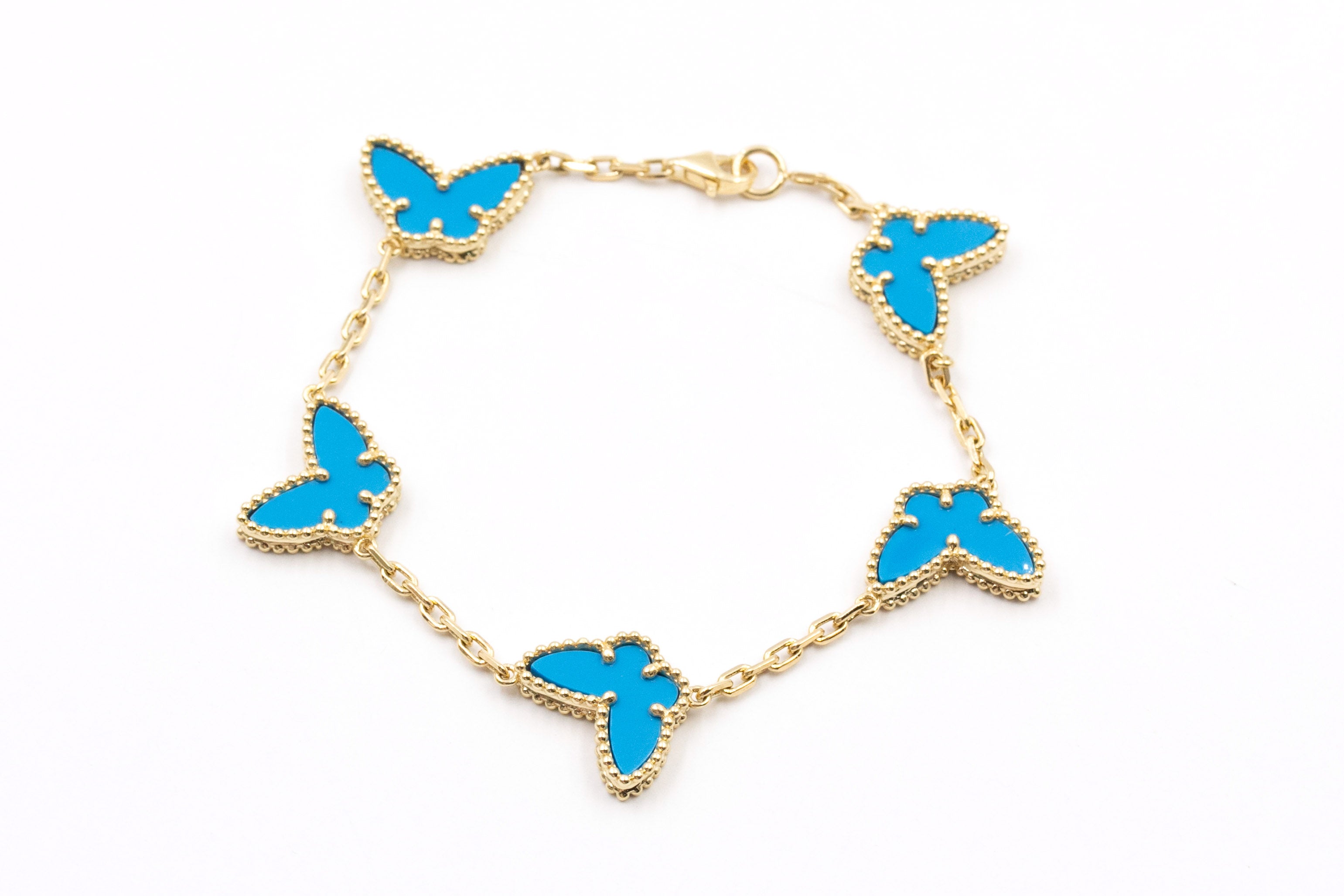 Turquoise Butterfly Station Bracelet - 14k Yellow Gold