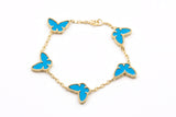 Turquoise Butterfly Station Bracelet - 14k Yellow Gold