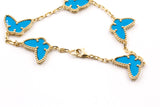 Turquoise Butterfly Station Bracelet - 14k Yellow Gold