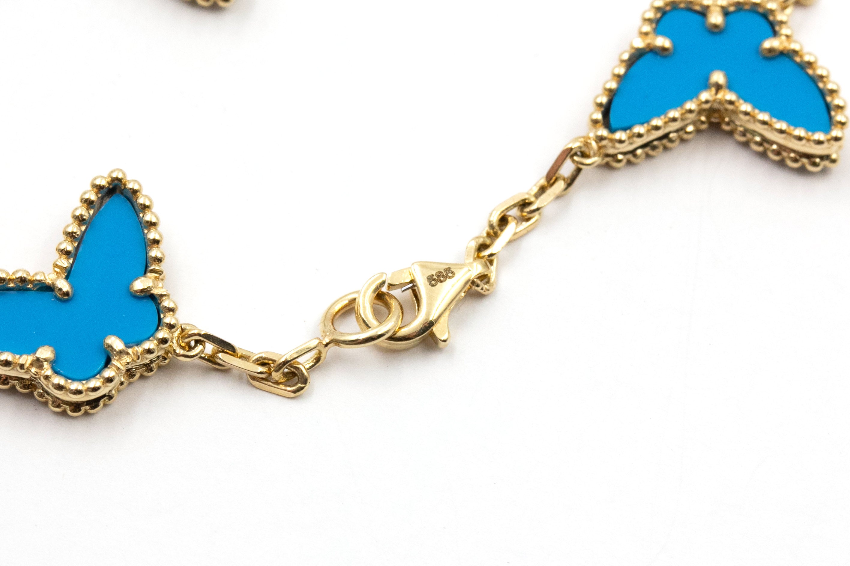 Turquoise Butterfly Station Bracelet - 14k Yellow Gold