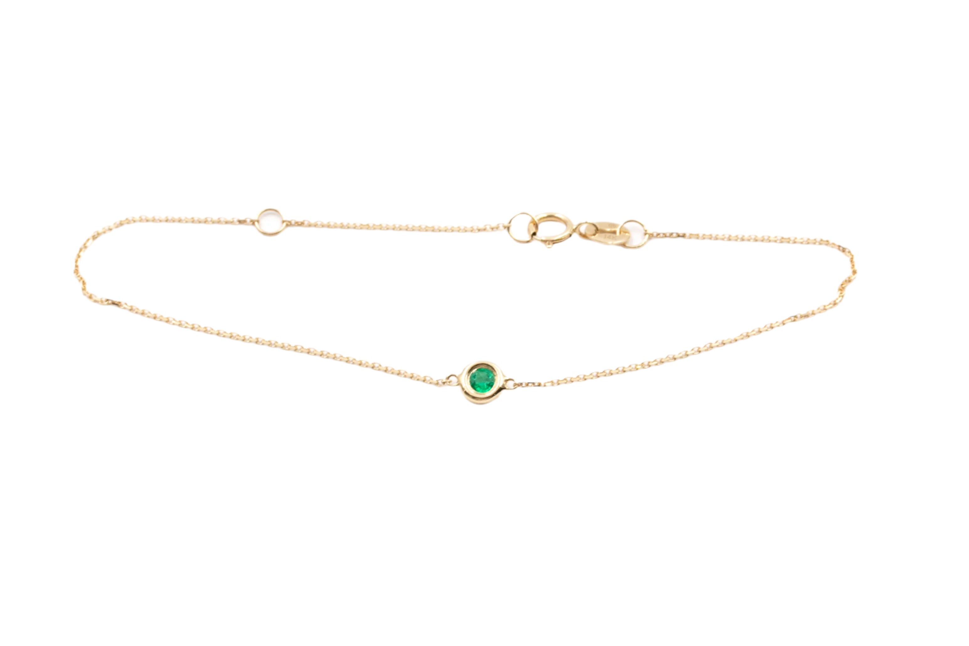 Dainty Emerald Bracelet - 14k Yellow Gold