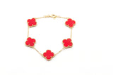 Carnelian Clover Station Bracelet - 14k Yellow Gold