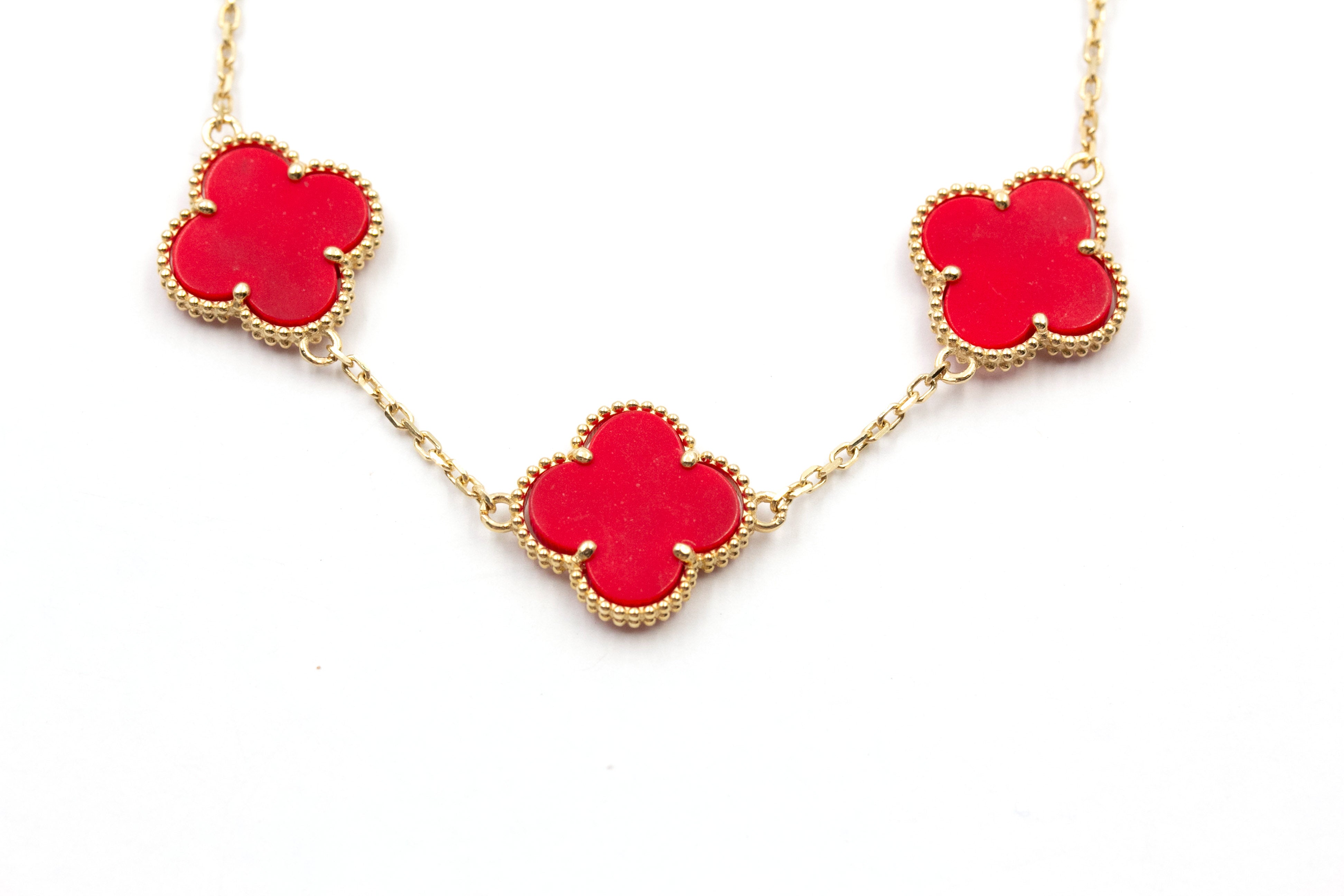 Carnelian Clover Station Bracelet - 14k Yellow Gold
