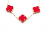 Carnelian Clover Station Bracelet - 14k Yellow Gold