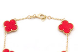 Carnelian Clover Station Bracelet - 14k Yellow Gold