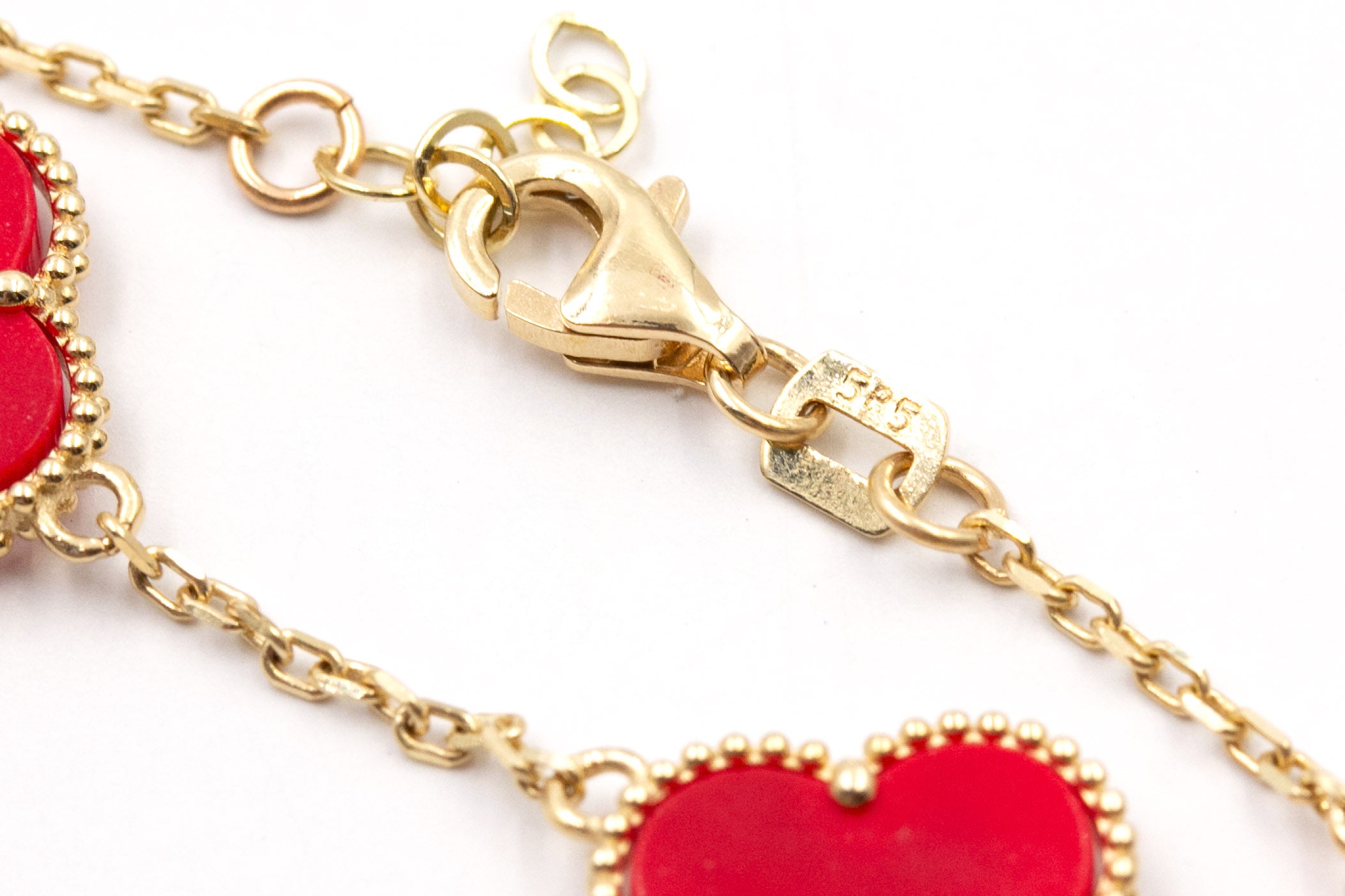 Carnelian Clover Station Bracelet - 14k Yellow Gold