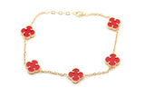 Carnelian Clover Station Bracelet - 14k Yellow Gold