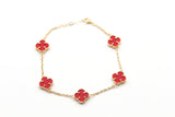 Carnelian Clover Station Bracelet - 14k Yellow Gold