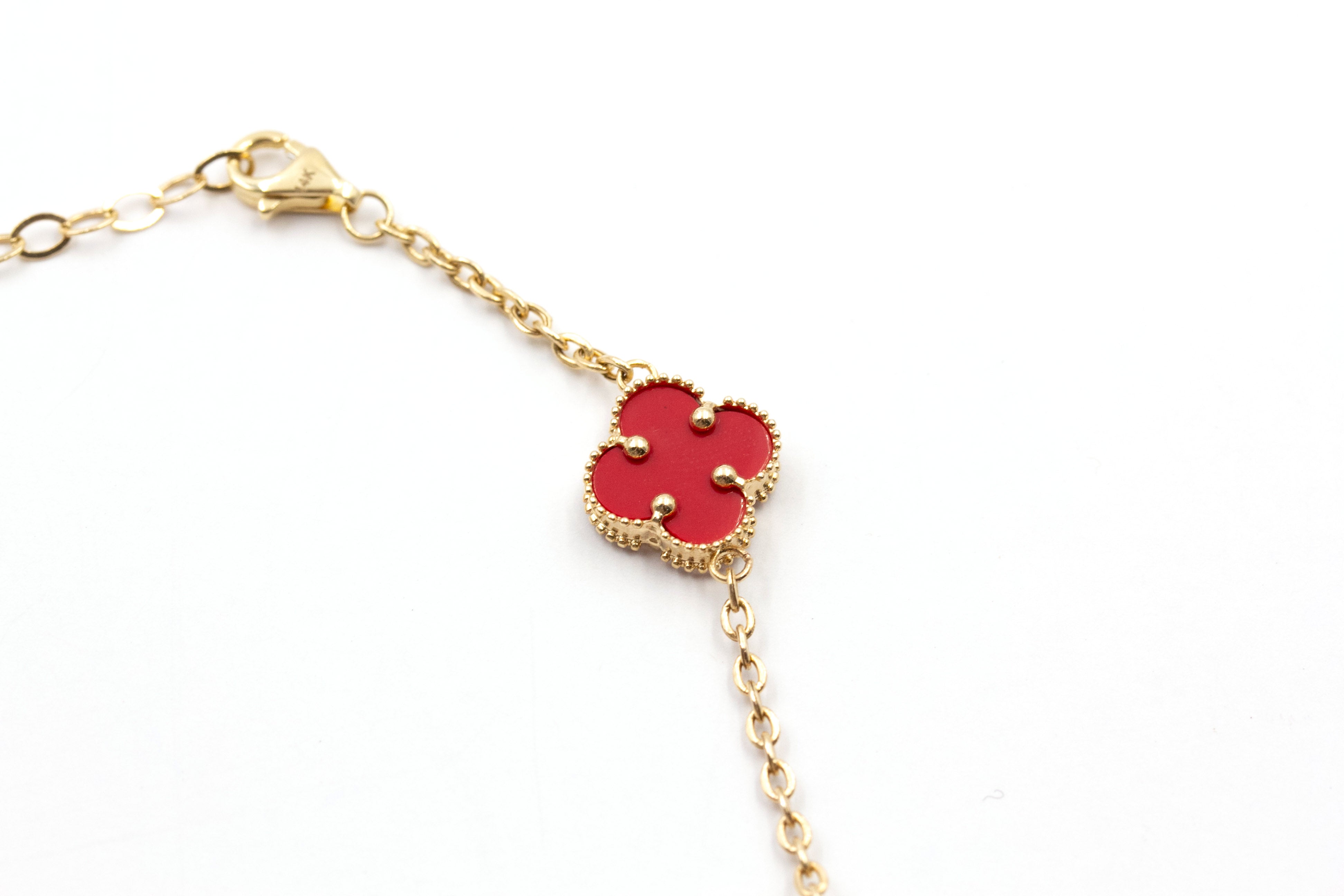 Carnelian Clover Station Bracelet - 14k Yellow Gold