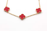 Carnelian Clover Station Bracelet - 14K Yellow Gold