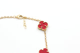Carnelian Clover Station Bracelet - 14K Yellow Gold