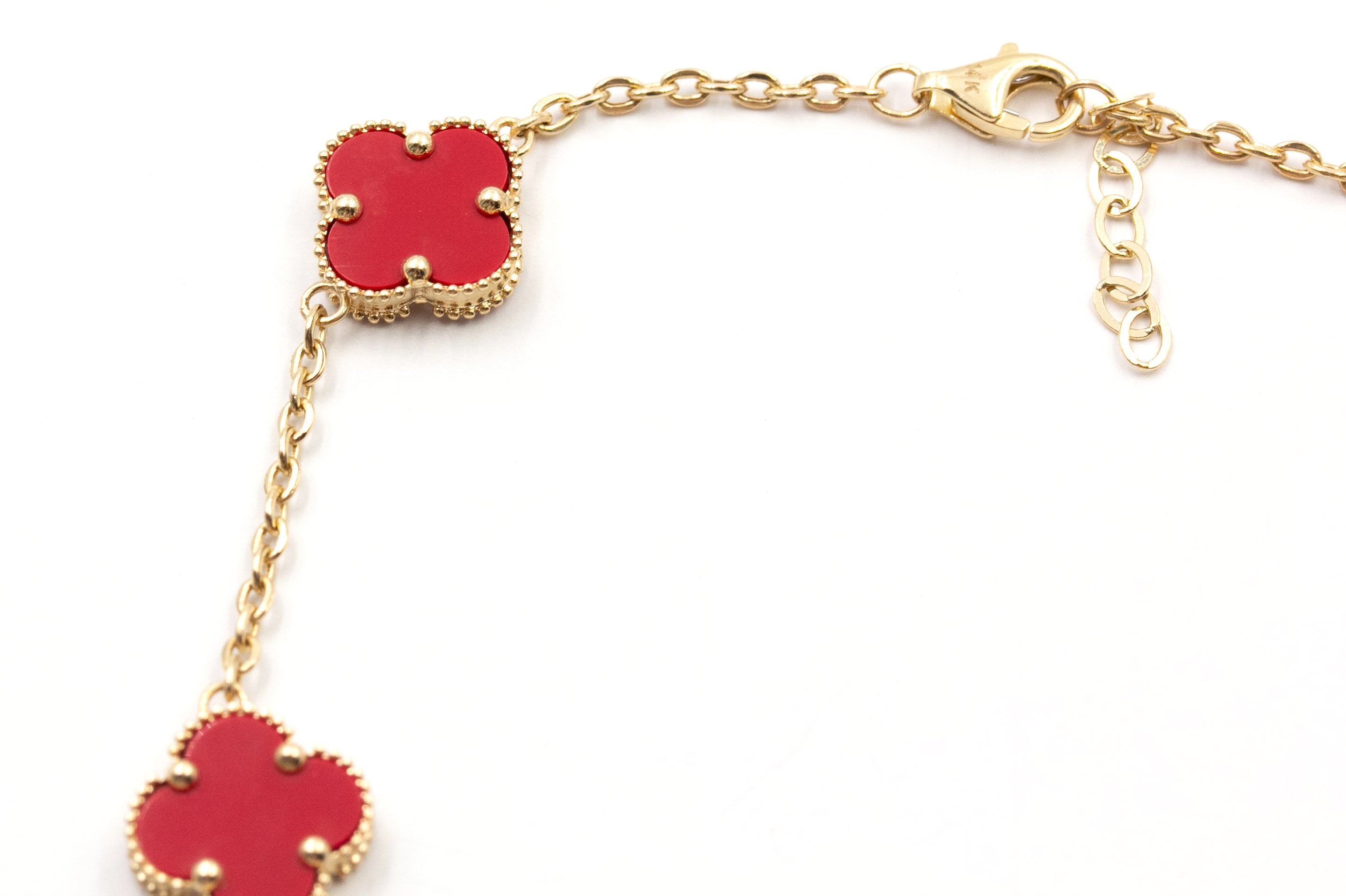 Carnelian Clover Station Bracelet - 14K Yellow Gold