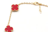 Carnelian Clover Station Bracelet - 14K Yellow Gold