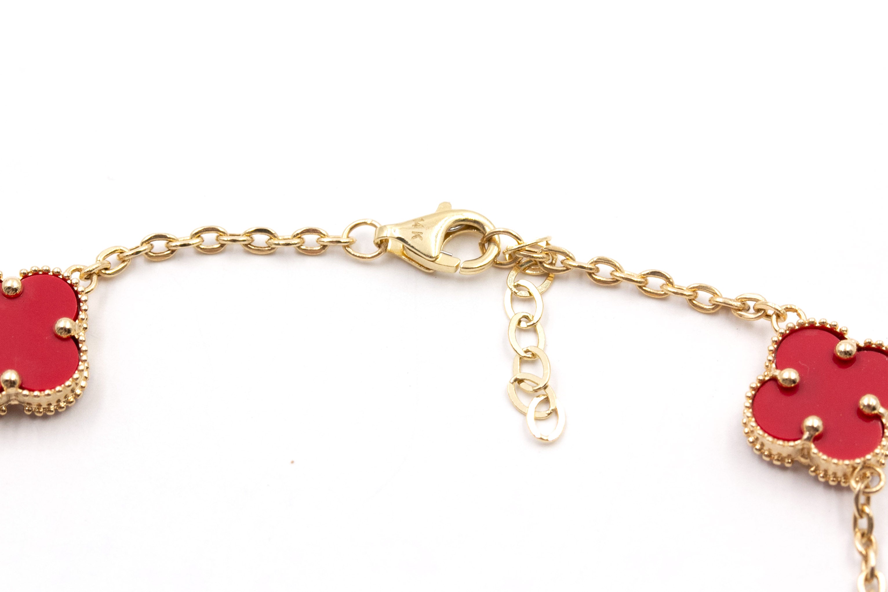 Carnelian Clover Station Bracelet - 14K Yellow Gold