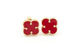 Carnelian Clover Stud Earrings - 14k Yellow Gold