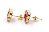Carnelian Clover Stud Earrings - 14k Yellow Gold
