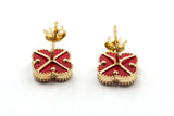 Carnelian Clover Stud Earrings - 14k Yellow Gold