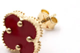 Carnelian Clover Stud Earrings - 14k Yellow Gold