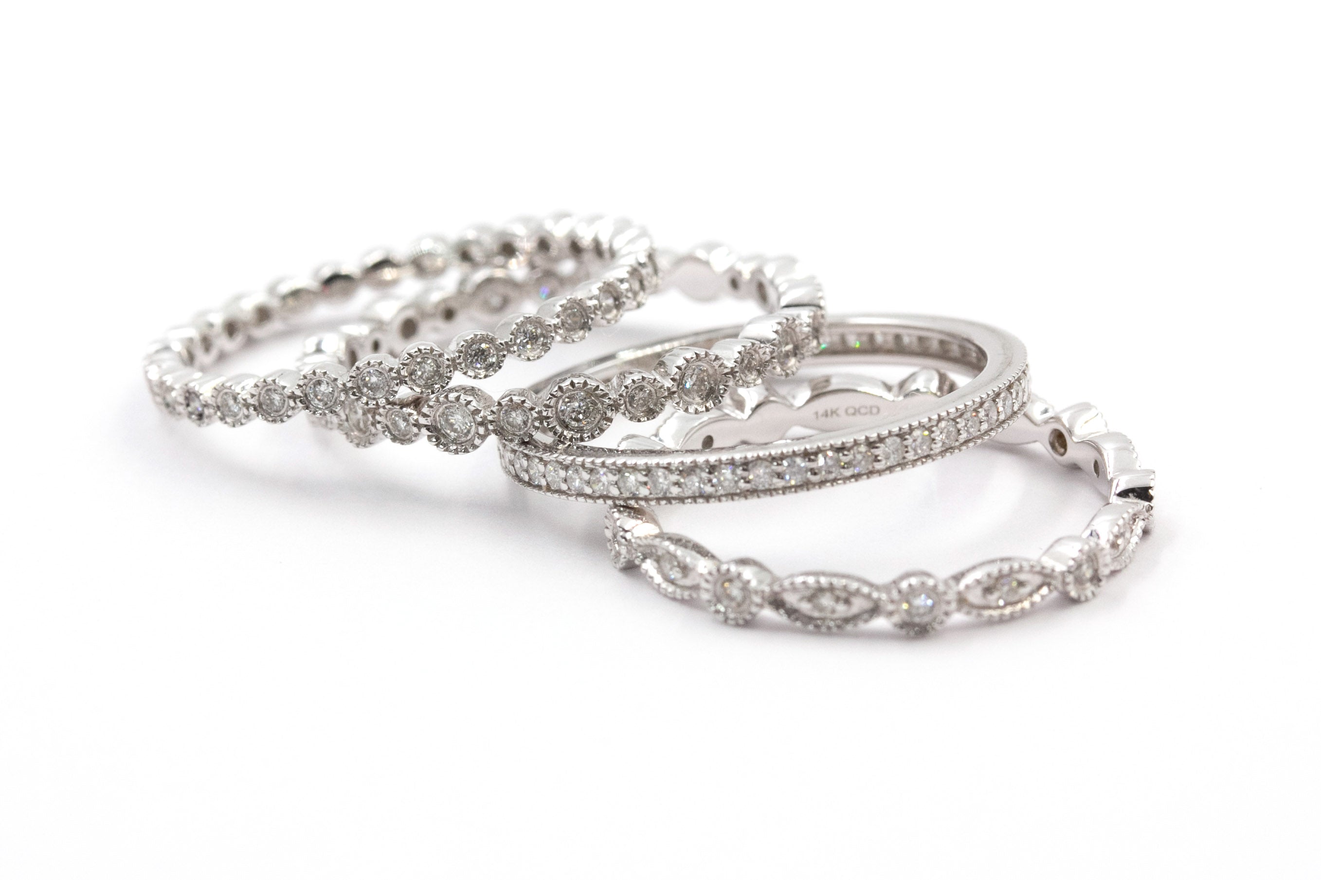 Diamond Eternity Band Ring Stack - 14k White Gold - 0.77ctw