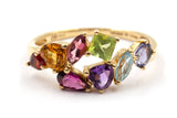 Multi Colored Gemstone Bypass Ring - 14k Yellow Gold