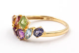 Multi Colored Gemstone Bypass Ring - 14k Yellow Gold