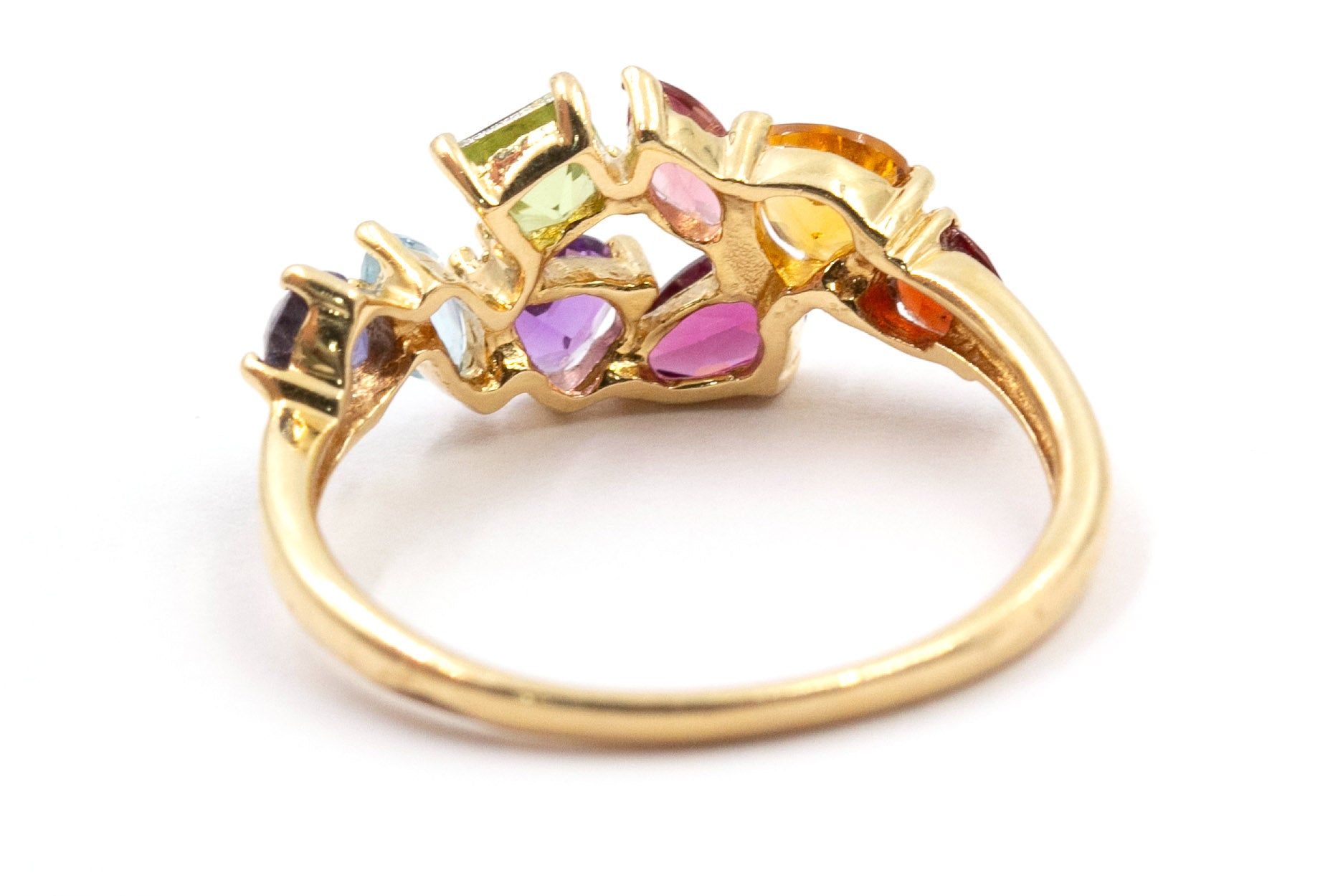 Multi Colored Gemstone Bypass Ring - 14k Yellow Gold