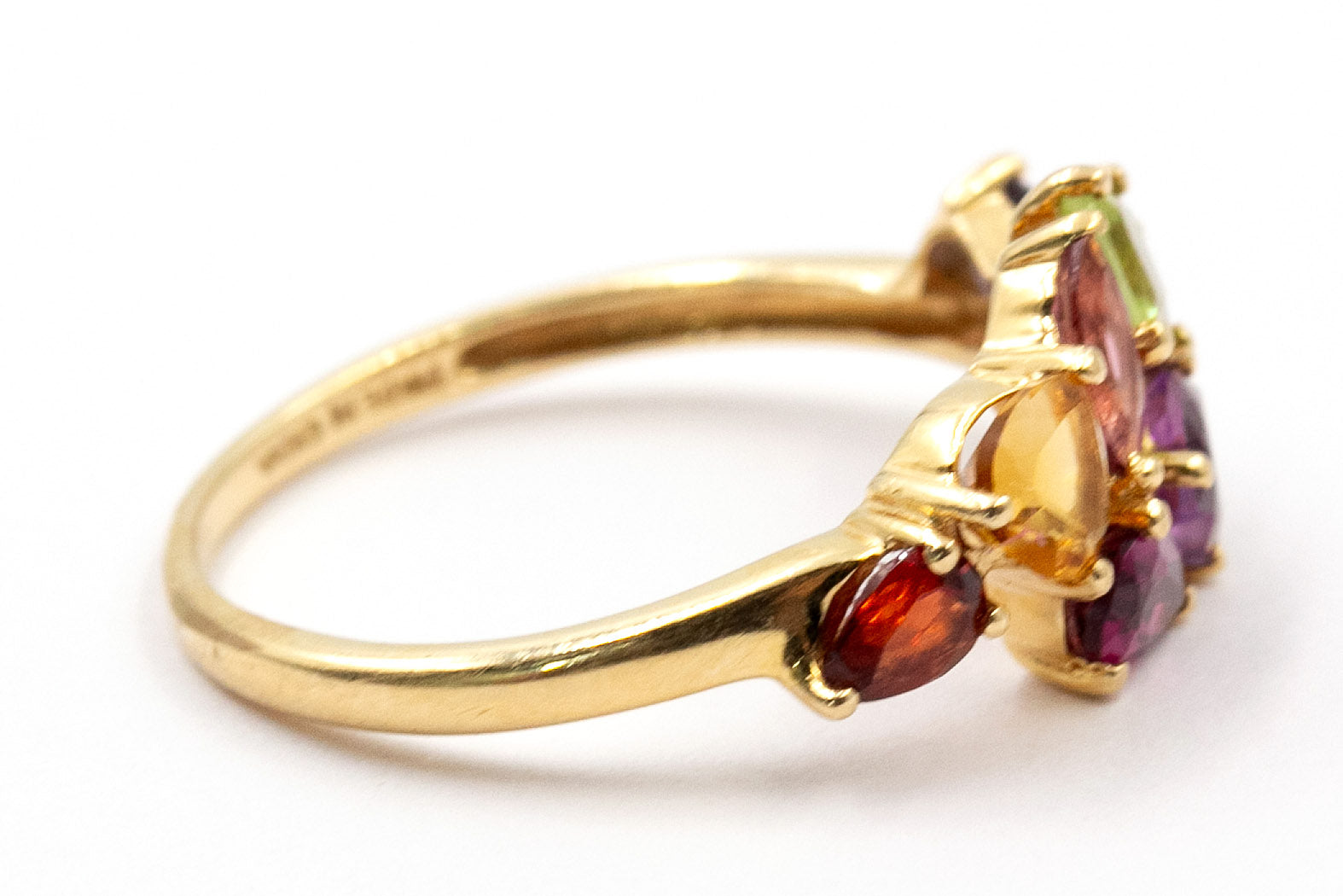Multi Colored Gemstone Bypass Ring - 14k Yellow Gold