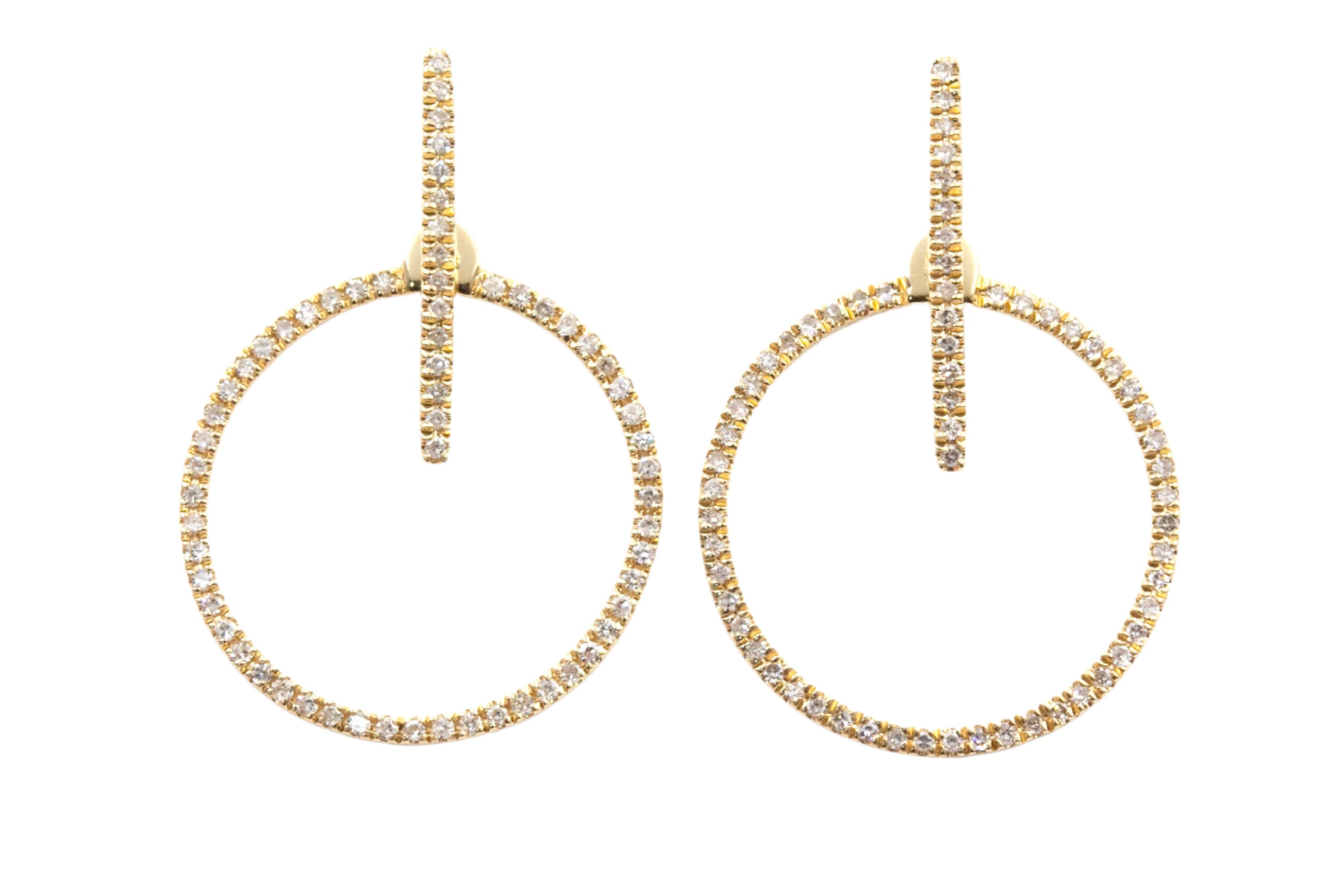 Diamond Geometric Circle Earrings - 14k Yellow Gold - 0.25ctw