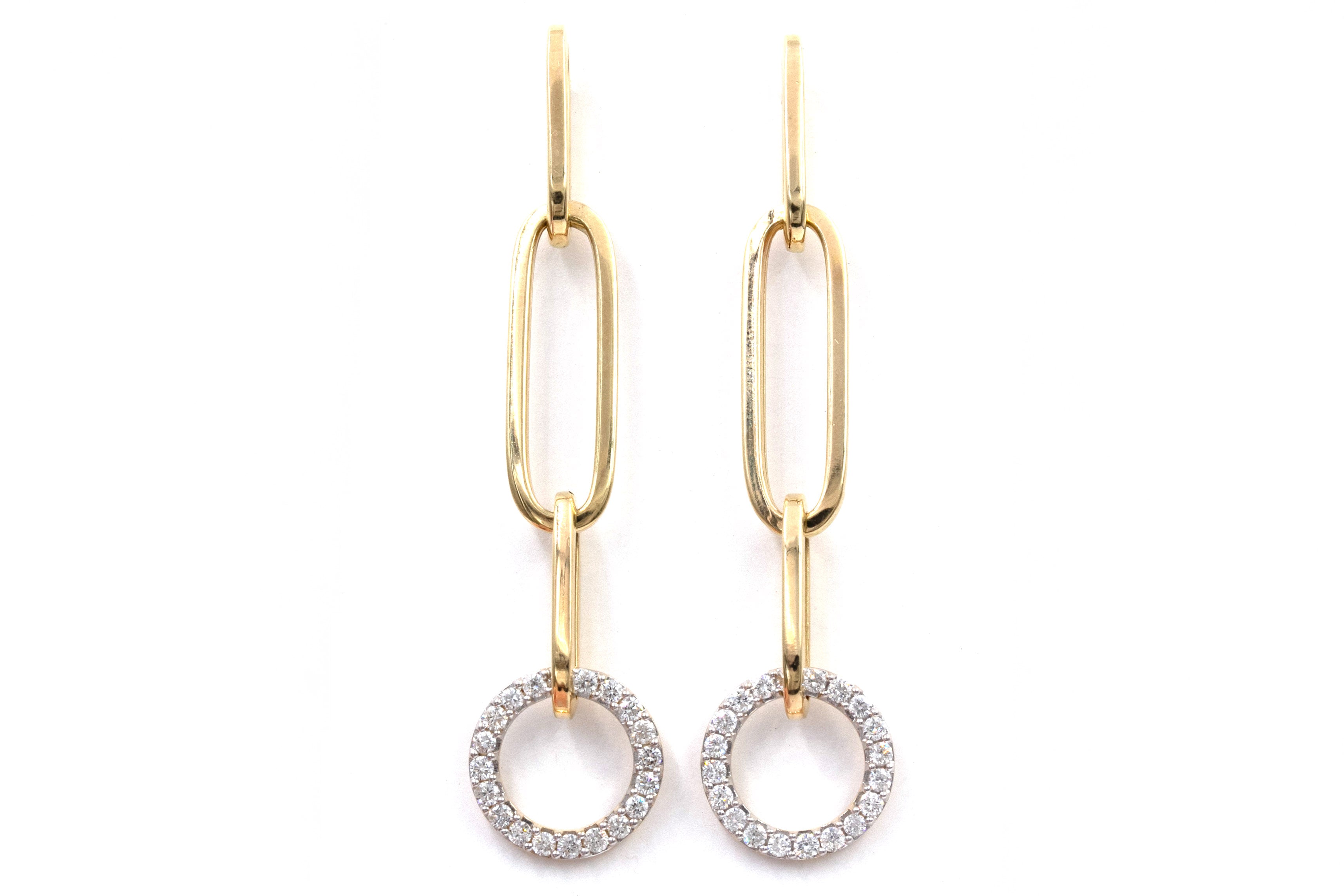 Diamond Circle Link Drop Earrings - 14k Yellow Gold - 0.75ctw