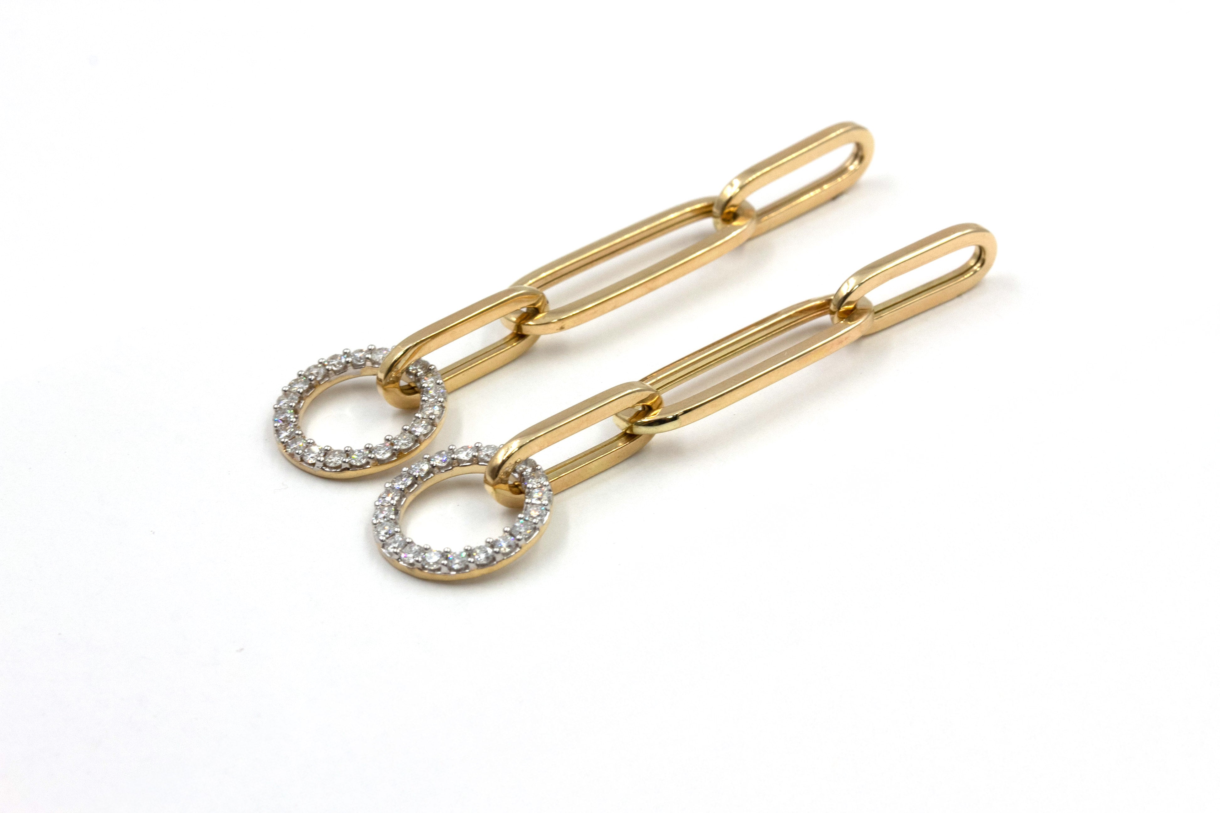 Diamond Circle Link Drop Earrings - 14k Yellow Gold - 0.75ctw