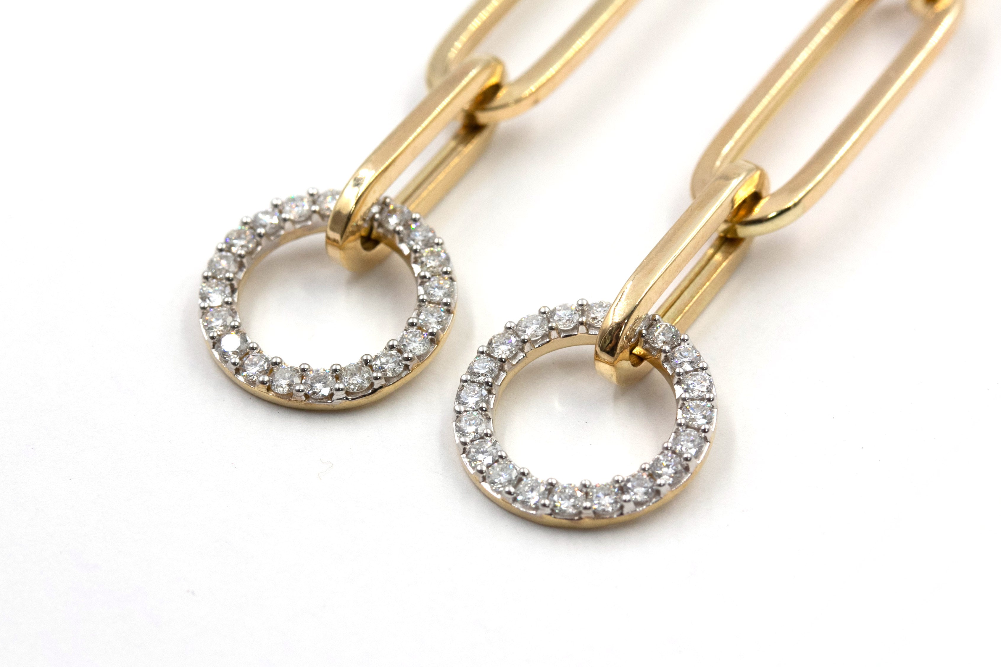 Diamond Circle Link Drop Earrings - 14k Yellow Gold - 0.75ctw
