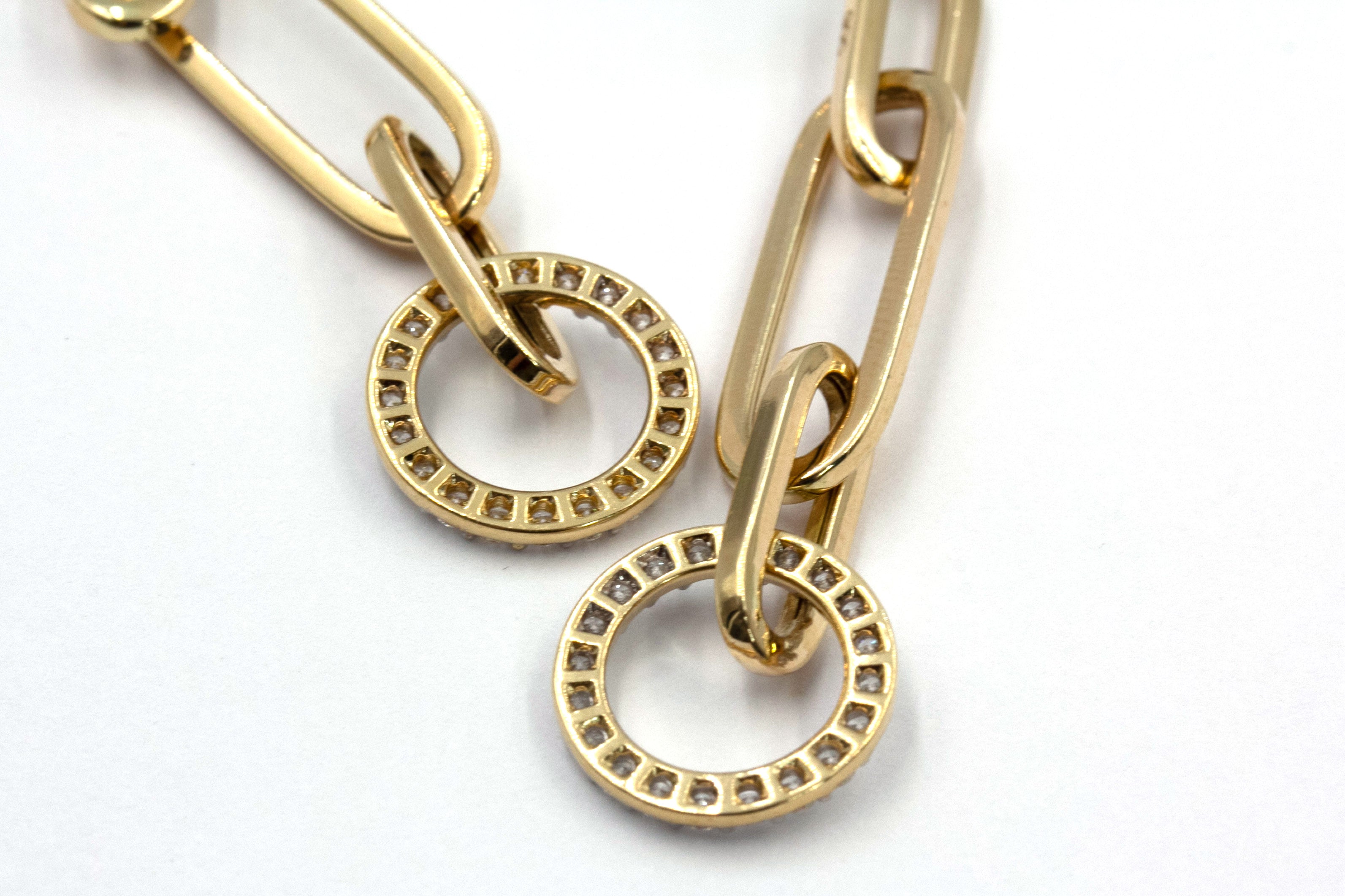 Diamond Circle Link Drop Earrings - 14k Yellow Gold - 0.75ctw
