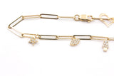 Diamond Charm Paperclip Chain Bracelet - 14k Yellow Gold