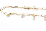 Diamond Charm Paperclip Chain Bracelet - 14k Yellow Gold