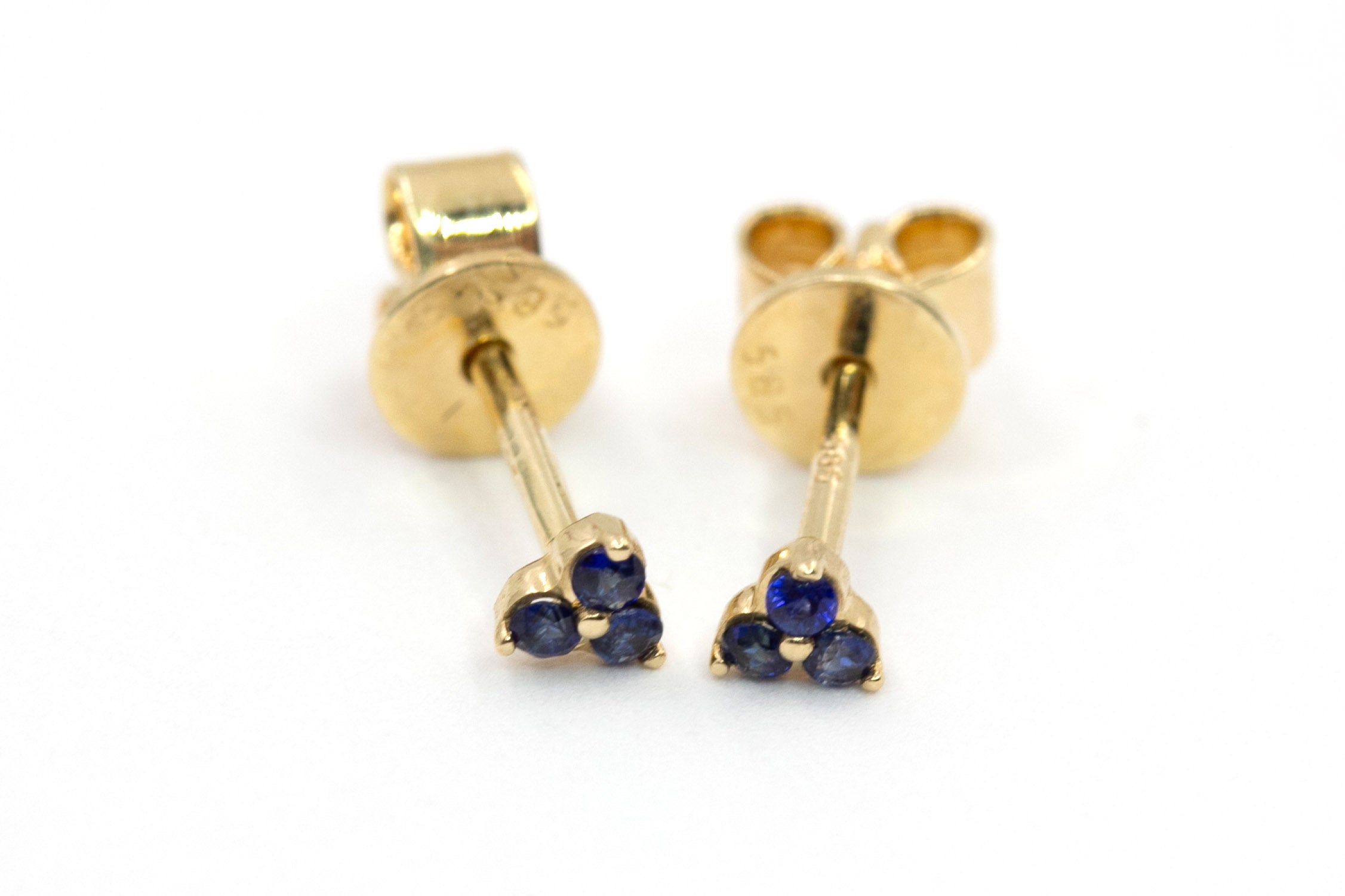 Sapphire Cluster Stud Earrings - 14k Yellow Gold