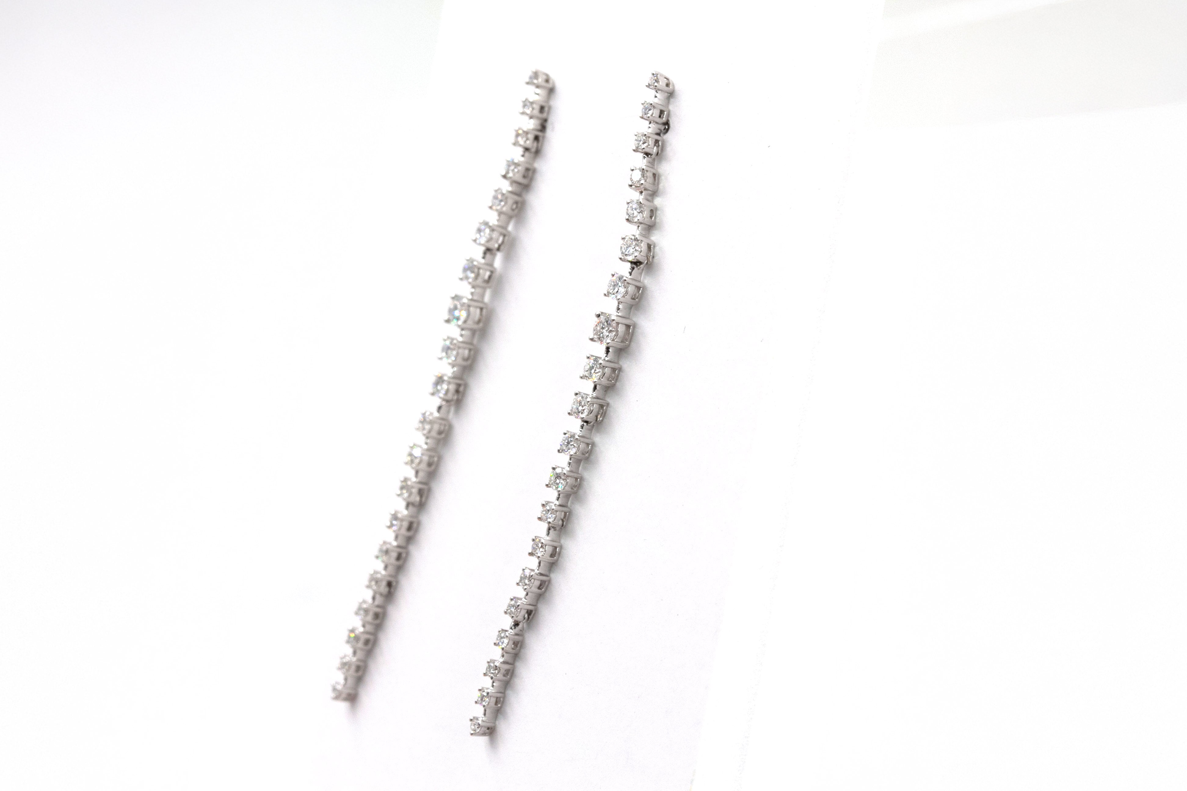 Long Diamond Drop Earrings - 14k White Gold - 1.06ctw