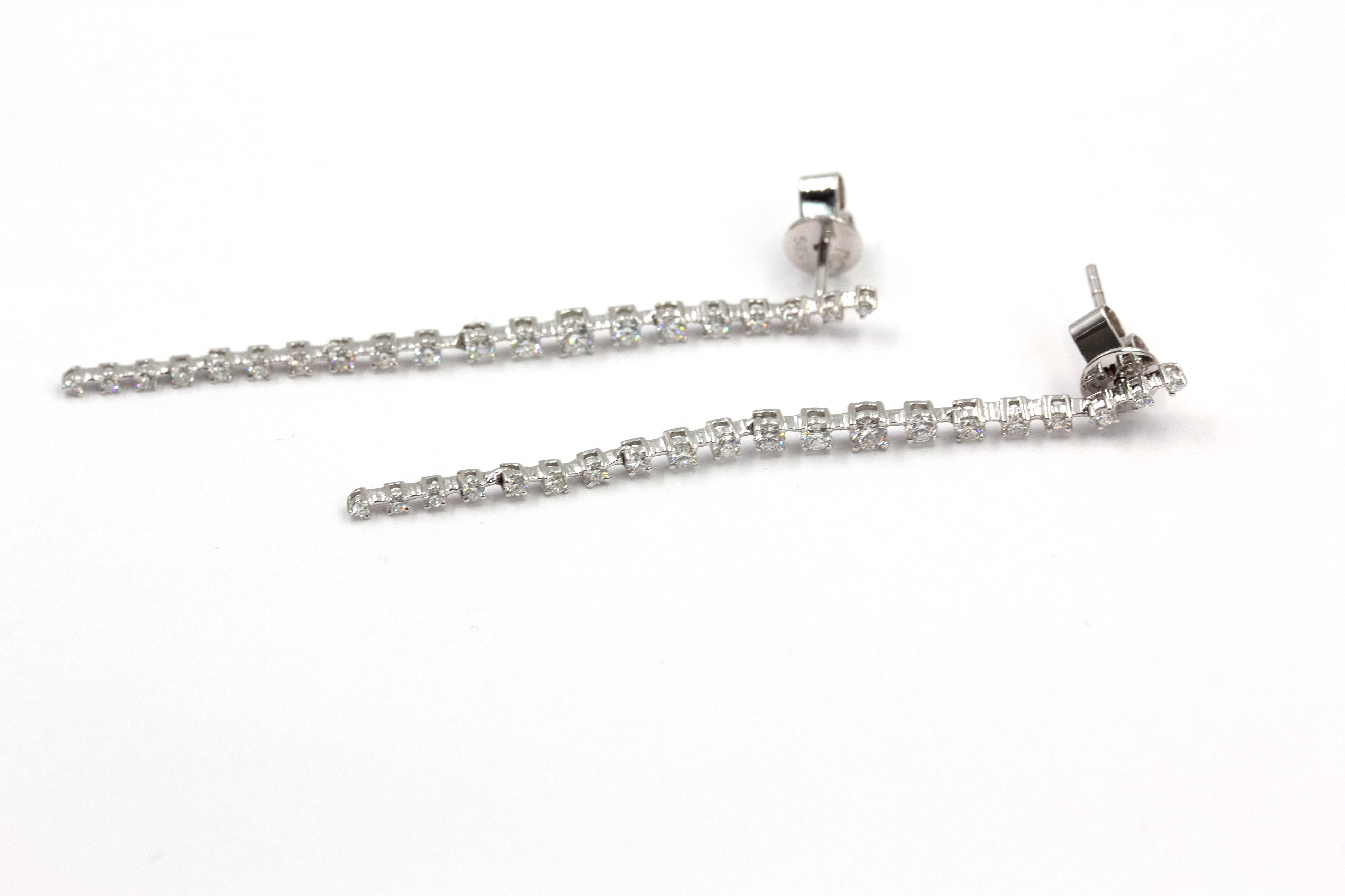 Long Diamond Drop Earrings - 14k White Gold - 1.06ctw