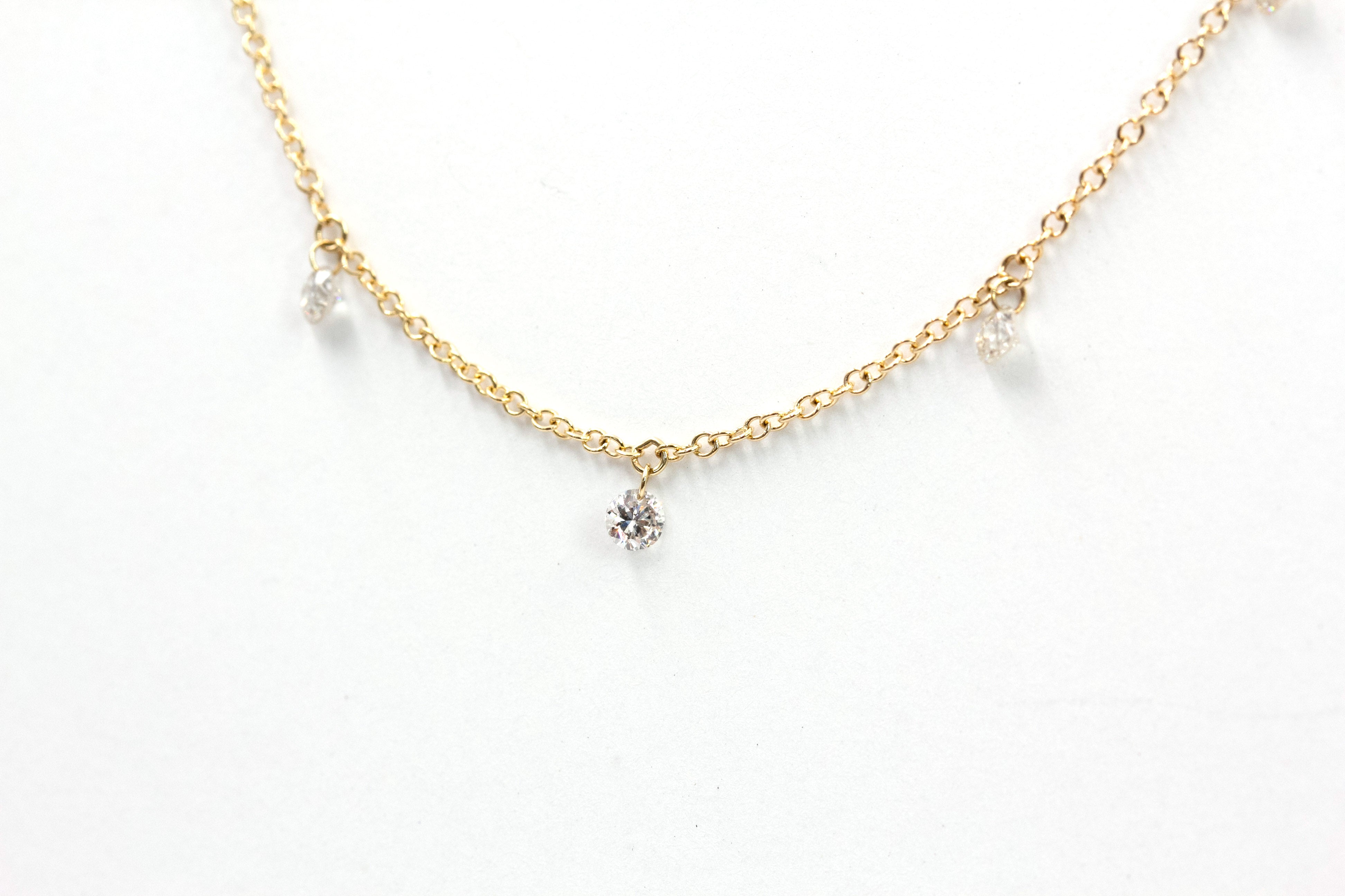 Diamond Station Necklace - 14k Yellow Gold - 0.45ctw