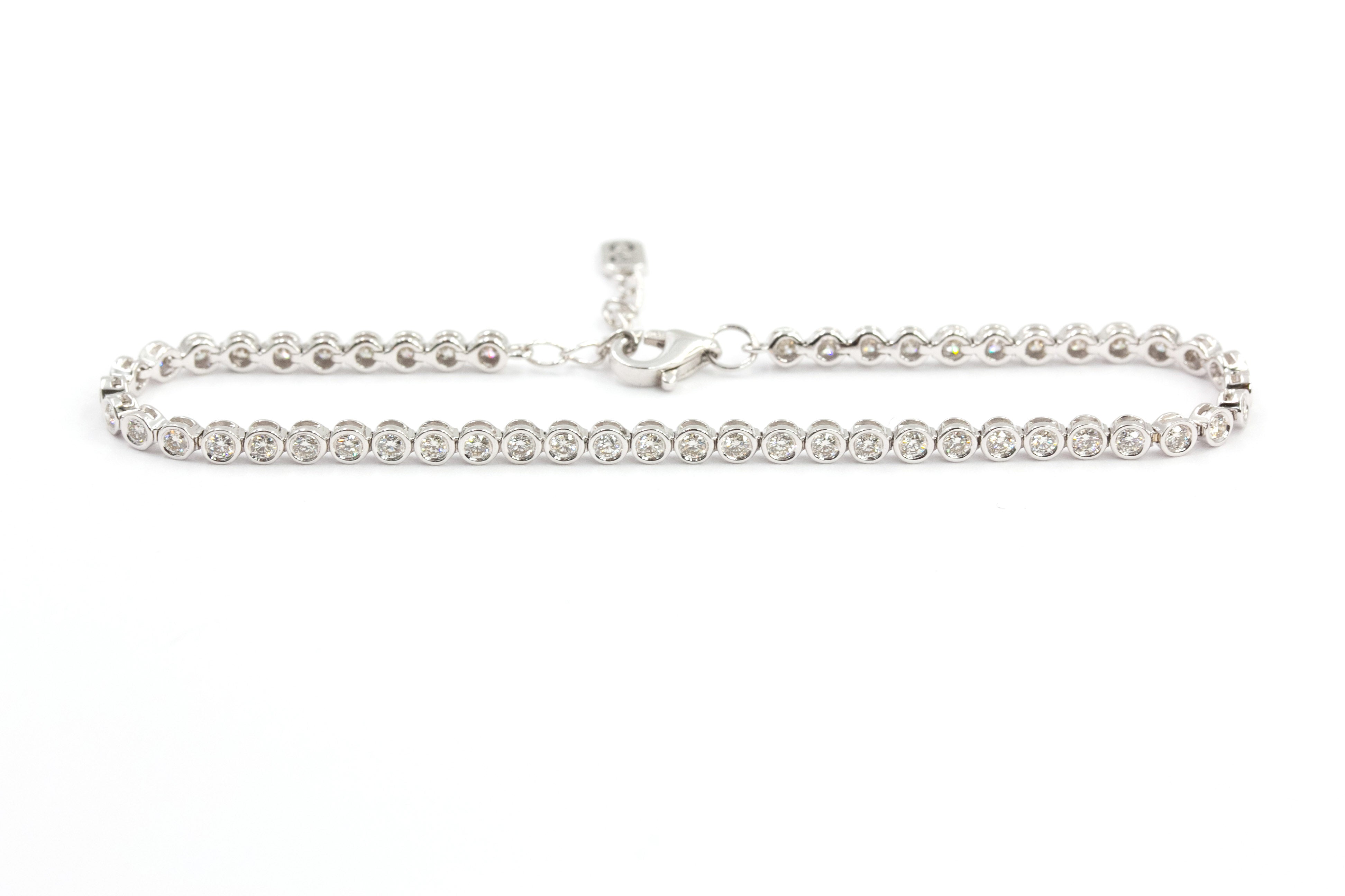Bezel Diamond Tennis Bracelet - 14k White Gold - 0.89ctw