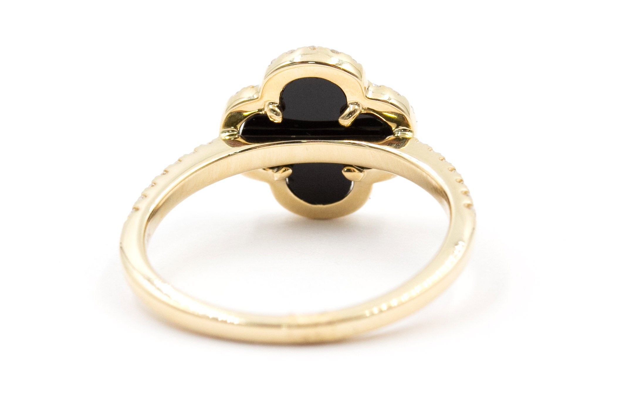 Diamond an Black Onyx Clover Ring - 14k Yellow Gold - 0.24ctw