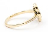Diamond an Black Onyx Clover Ring - 14k Yellow Gold - 0.24ctw