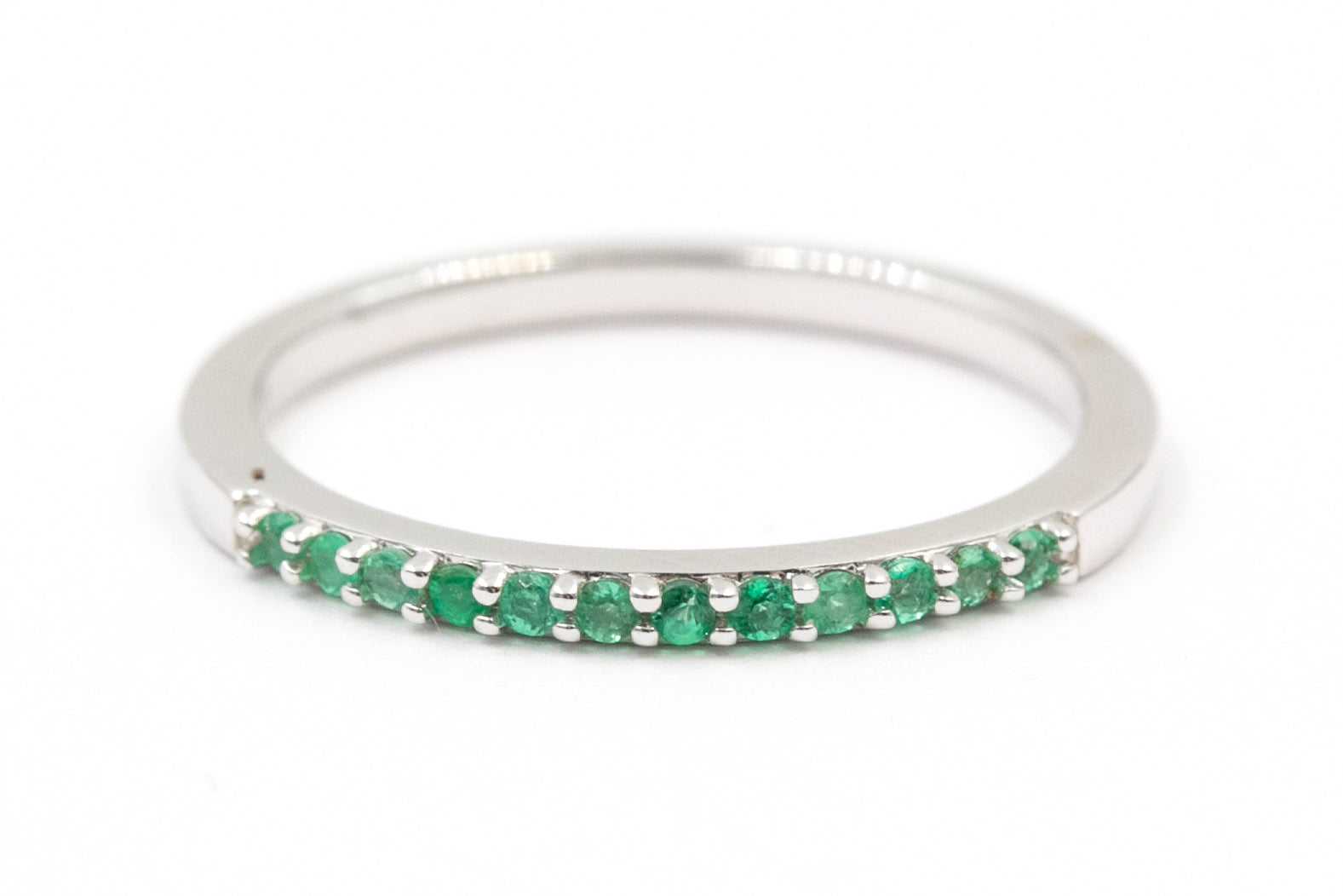 Emerald Stackable Band - 14k White Gold
