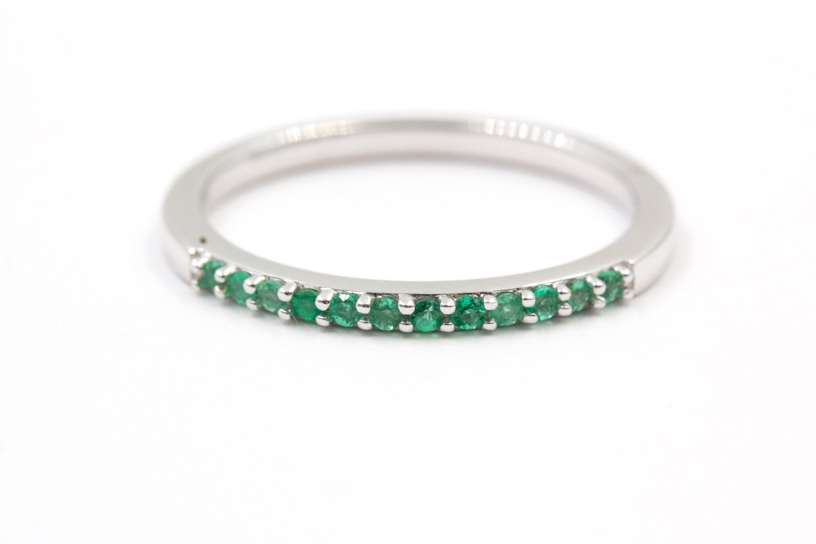 Emerald Stackable Band - 14k White Gold