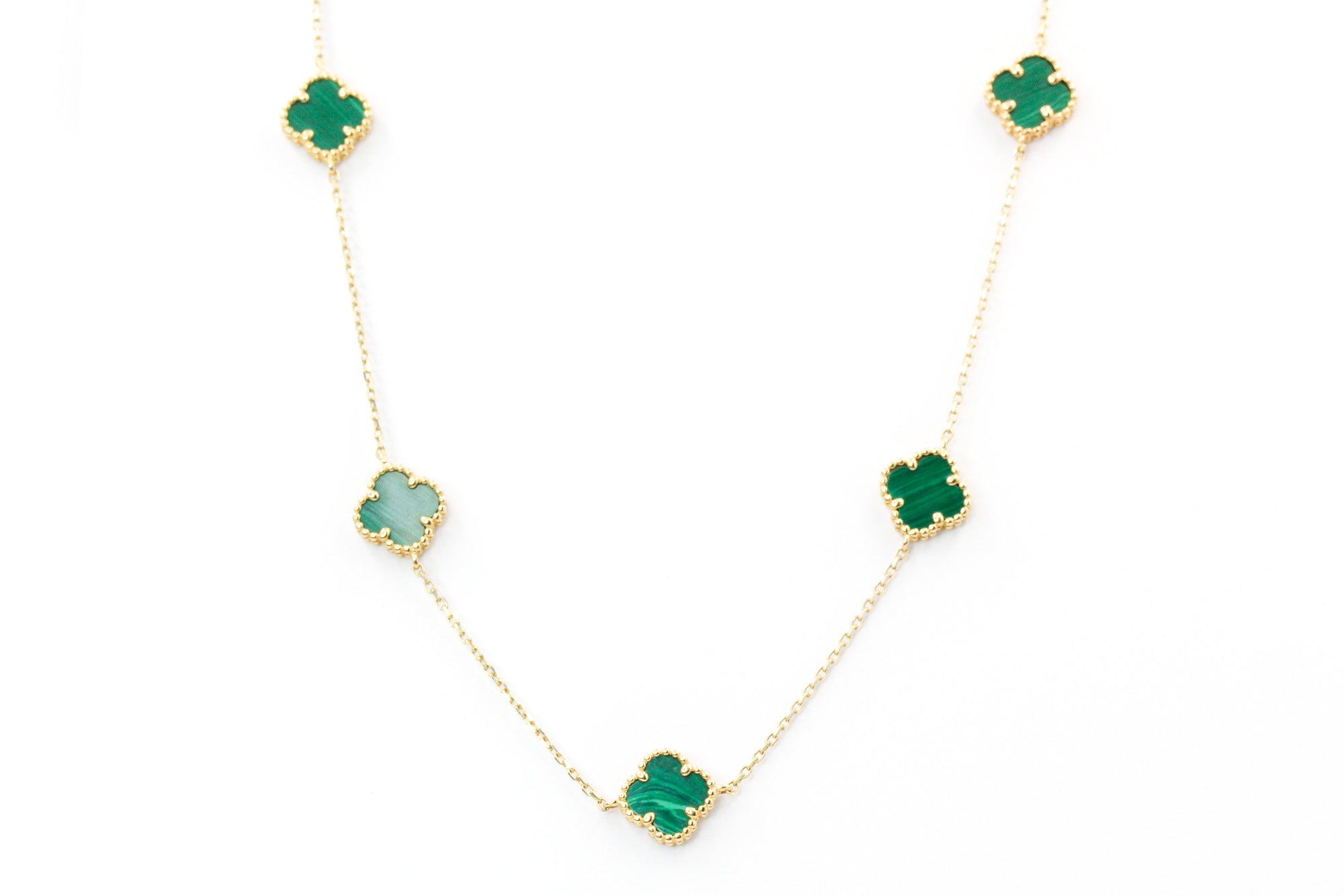 Malachite Clover Necklace - 10k Yellow Gold