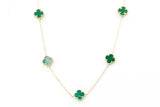 Malachite Clover Necklace - 10k Yellow Gold