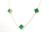 Malachite Clover Necklace - 10k Yellow Gold