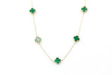 Malachite Clover Necklace - 10k Yellow Gold