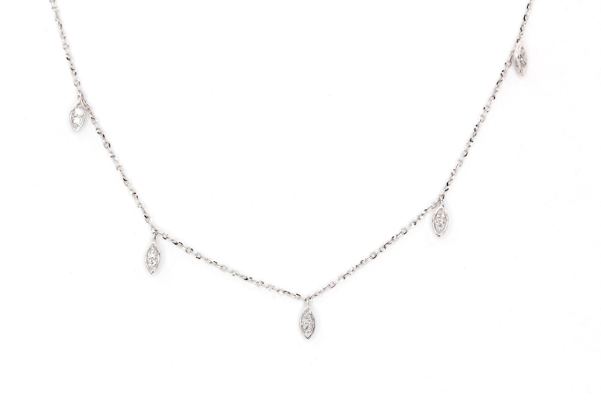 Marquise Diamond Drop Necklace - 14k White Gold- 0.14ctw
