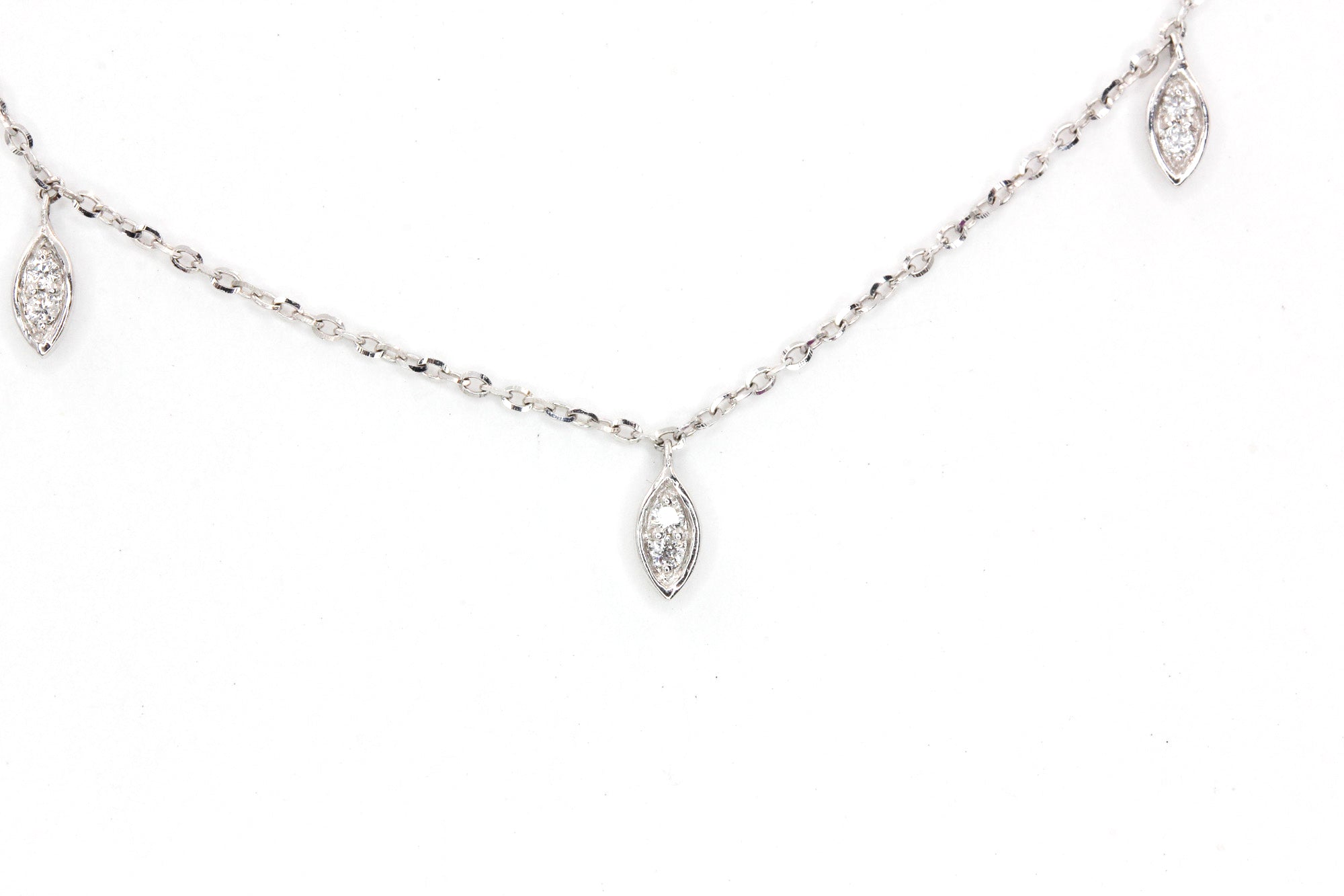 Marquise Diamond Drop Necklace - 14k White Gold- 0.14ctw